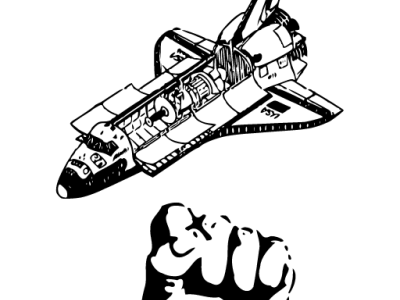 космічний літальний апарат, до якого здіймається рука, затиснута в кулак